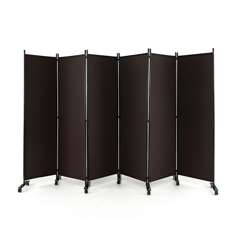 6 Panel 5.7 Feet Tall Rolling Room Divider on Wheels