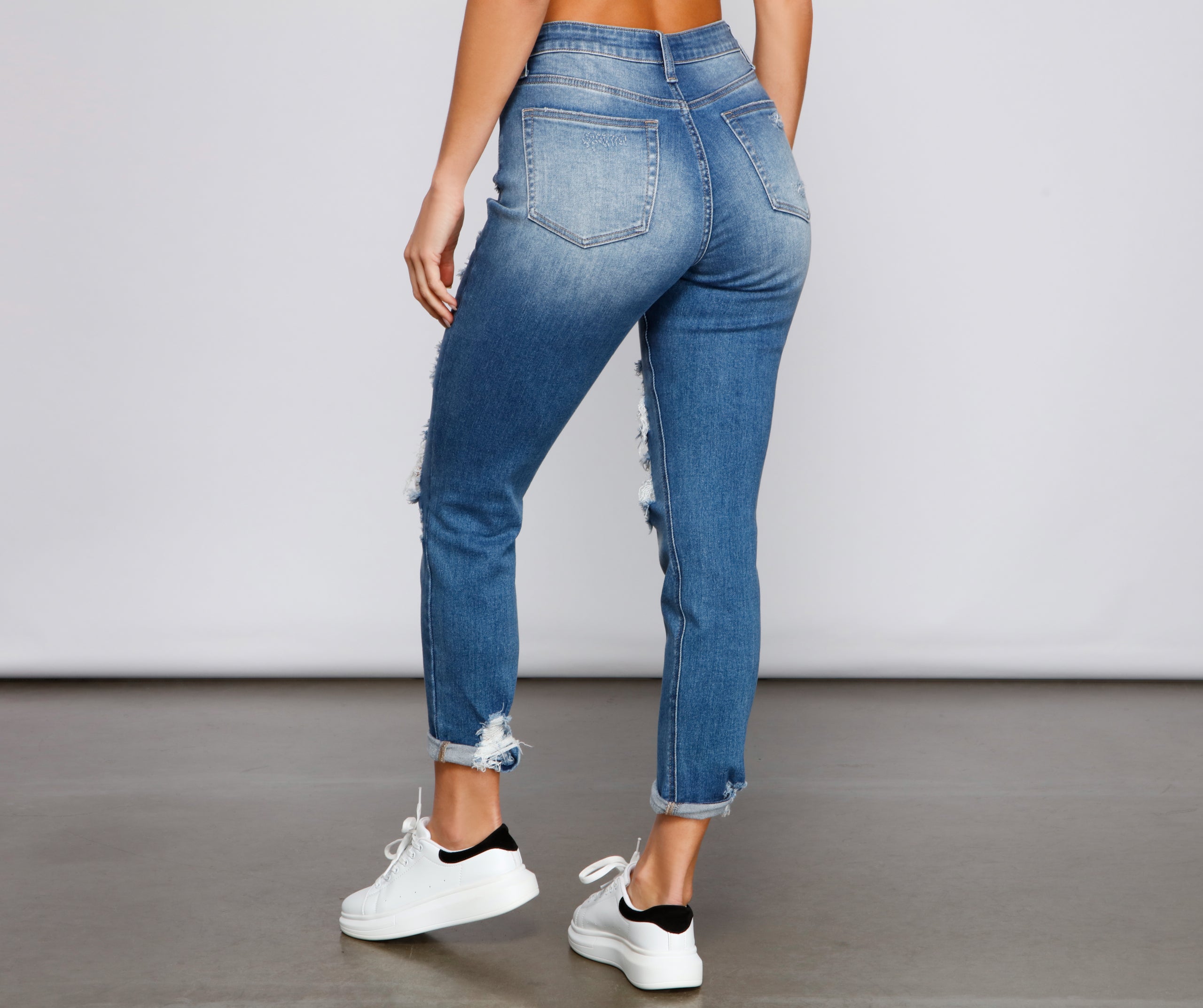 Amanda High-Rise Destructed Cuffed Boyfriend Jeans