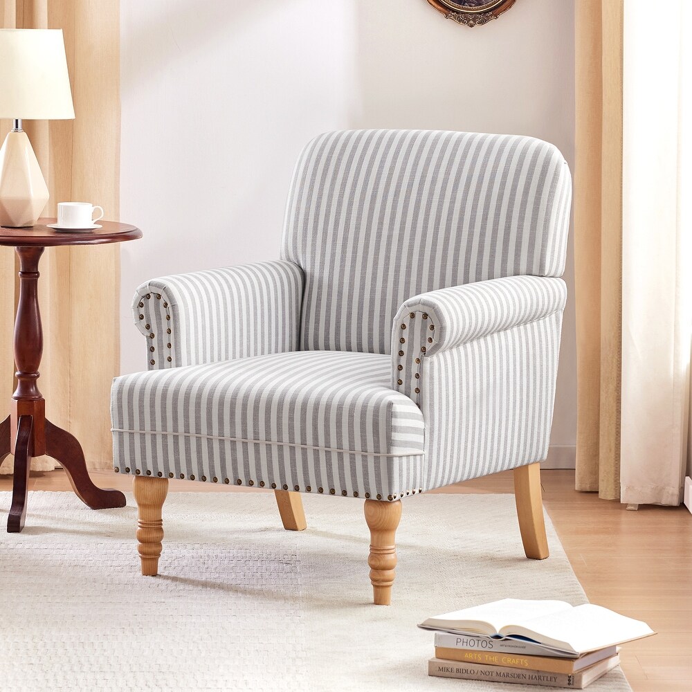 Rolled Arms Accent Chair with Wooden Legs for Living Room  Bedroom Blue/ Grey/ Brown