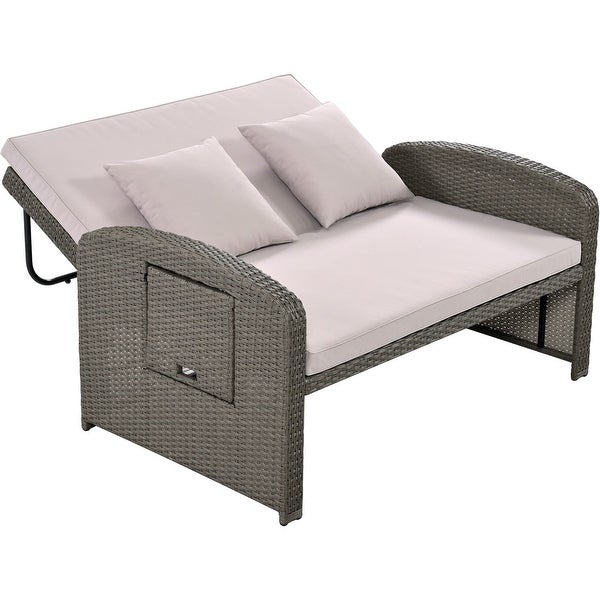 2 Person Rattan Double Reclining Sunbed Chaise Lounge - Overstock - 37421140