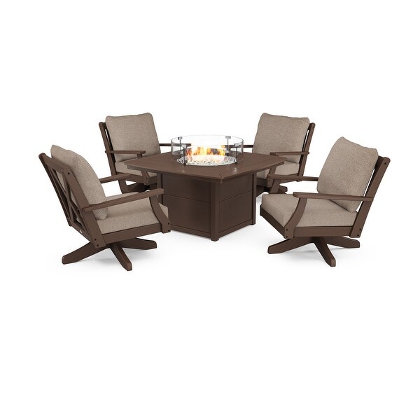 POLYWOOD Braxton 5Piece Deep Seating Swivel Conversation Set with Fire Pit Table