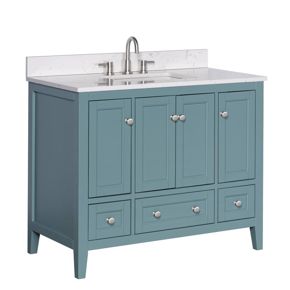 Home Decorators Collection Beverly 43 in. W x 22. D x 35. H Vanity in Aegean Teal with White Engineered Stone Vanity Top 20303-VS43EC-AT