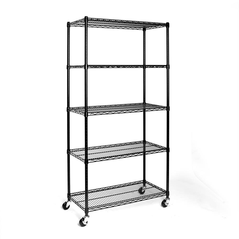 Seville Classics UltraDurable Black 5-Tier NSF-Certified Steel Wire Garage Storage Shelving Unit (36 in. W x 72 in. H x 18 in. D) WEB691