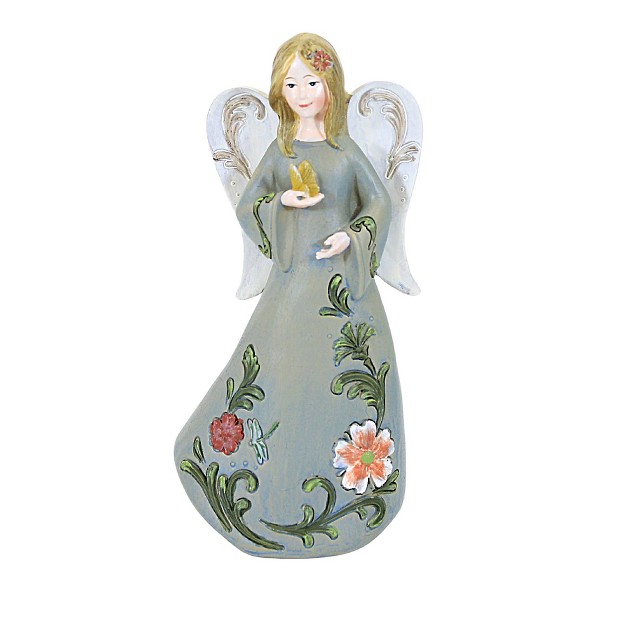 Religious Butterfly Angel One Figurine 7 25 Inches Flowers Figurine 14396 Polyresin Blue