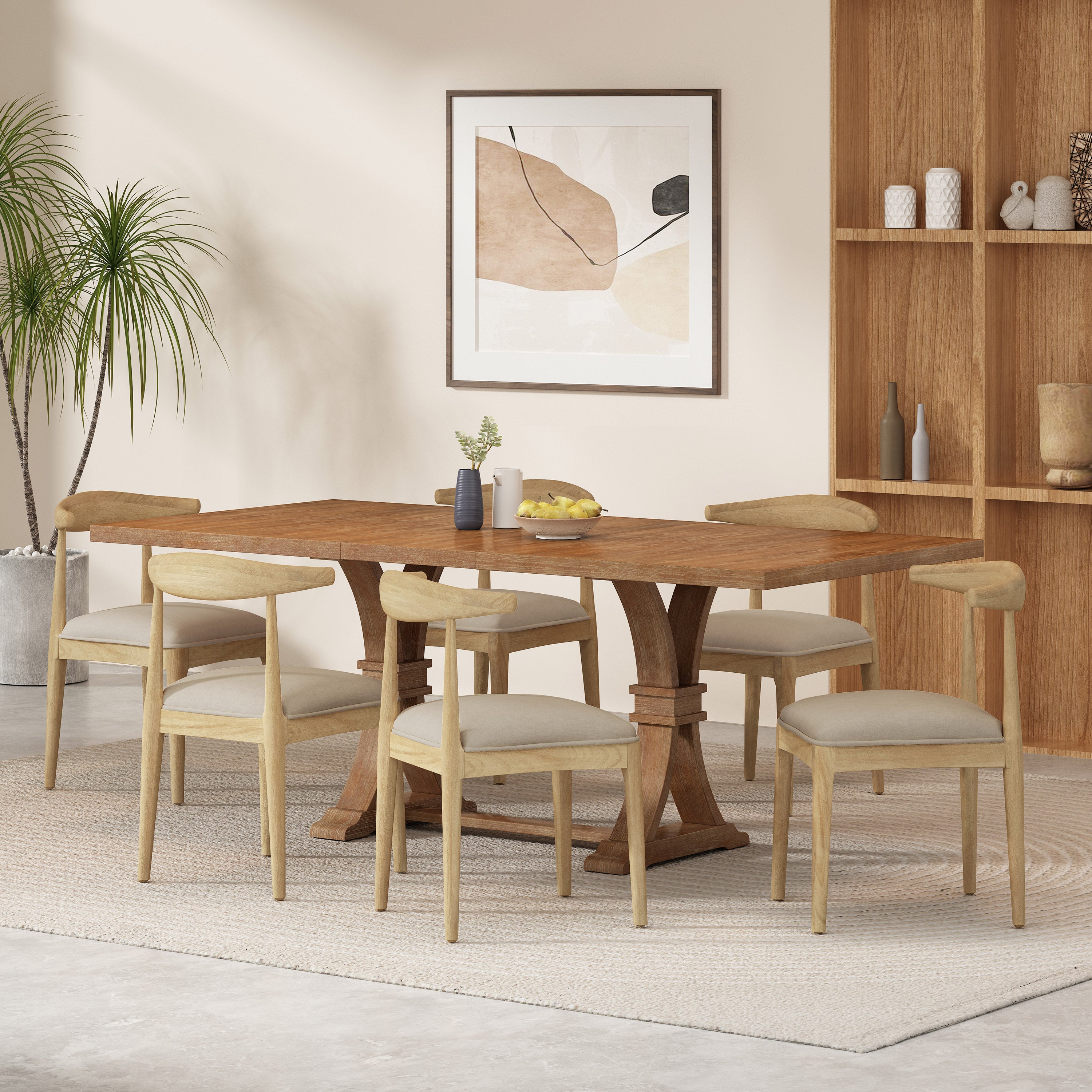 Derring Contemporary Fabric Upholstered Wood 7 Piece Dining Set