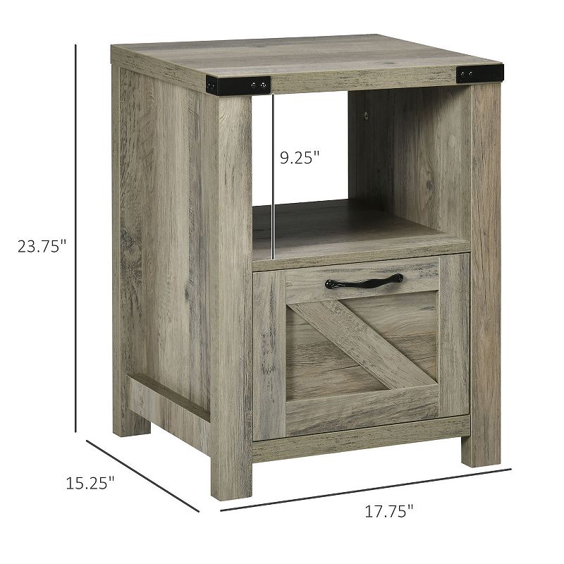 HOMCOM Farmhouse Side Table， End Table with 1 Drawer， 1 Open Shelf and Tabletop for Living Room， Gray Oak