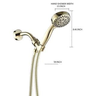 Mondawe 5-Spray Patterns 2.5 GPM 3.5 in. Rectangle Wall Mount Handheld Shower Head with 59 in. Hose in Gold MA-ME7234