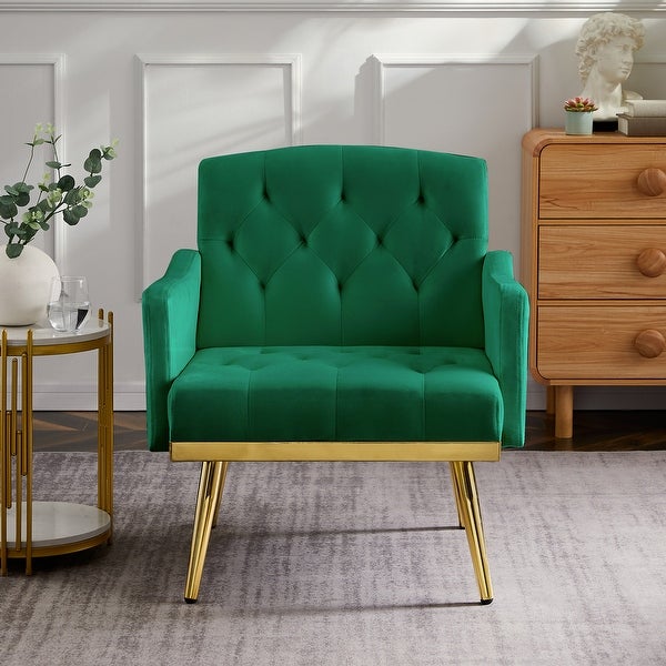 Accent Chair Tufted Armchair， Velvet Fabric Upholstery Accent Chairs with Metal Legs