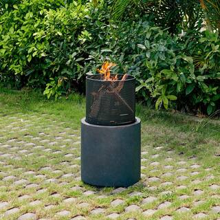 DANYA B 22 in. Wood Burning Faux Stone Fire Column Chimenea TFE980082