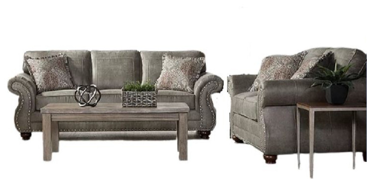 Ronda Sofa and Loveseat Upholstered  Gray Polished Microfiber   Traditional   Living Room Furniture Sets   by Hollywood Decor  Houzz