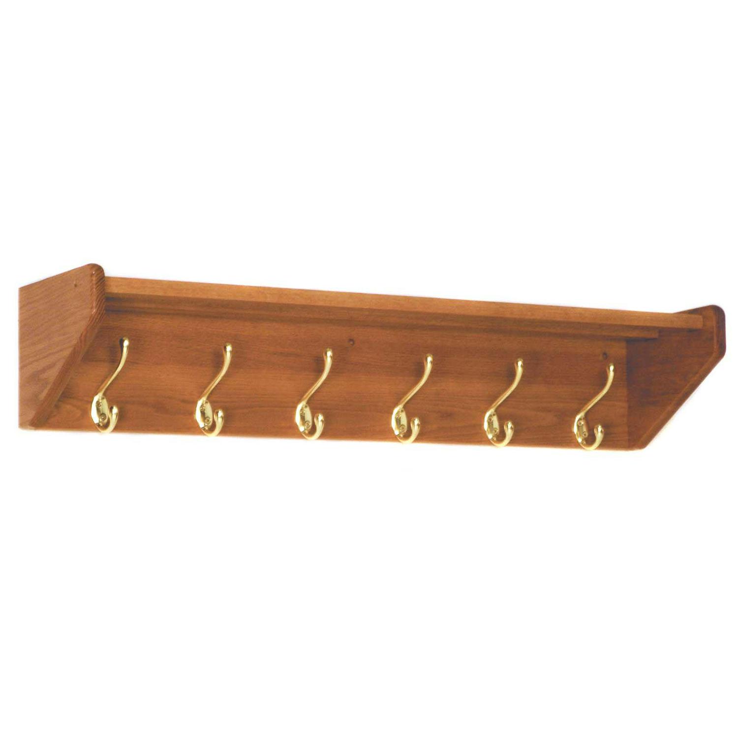 6 Hook Coat and amp/Hat Rack-Medium Oak-Nickel