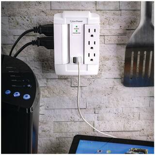 CyberPower 6-Outlet Swivel Professional Surge Protector Wall Tap with 2 Usb Ports CSP600WSURC2