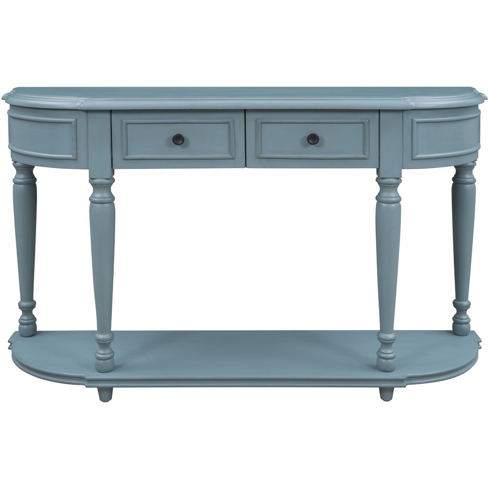 Merax Retro Circular Curved Console Table with Two Top Drawers