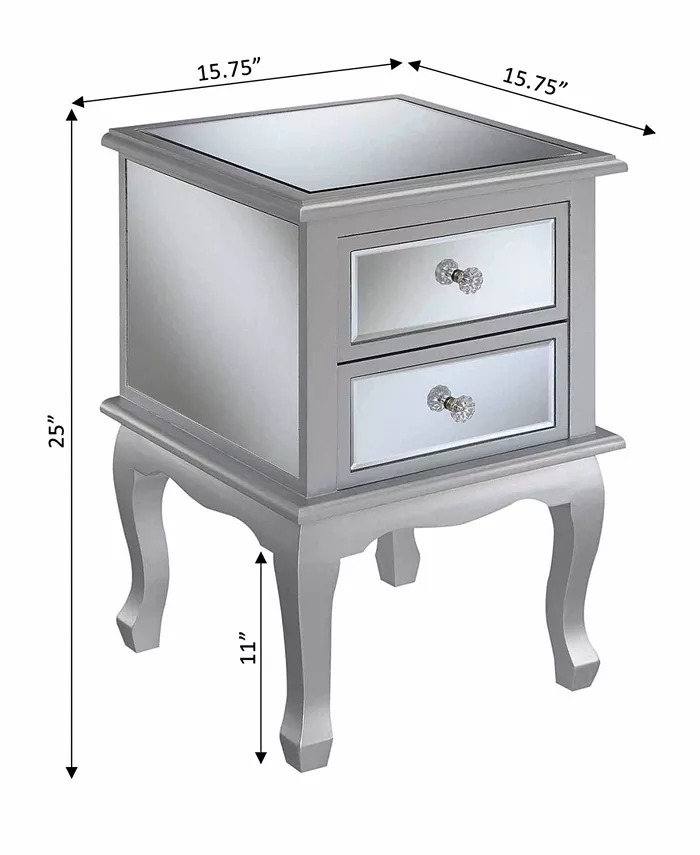 Convenience Concepts Gold Coast Victoria Mirrored 2 Drawer End Table