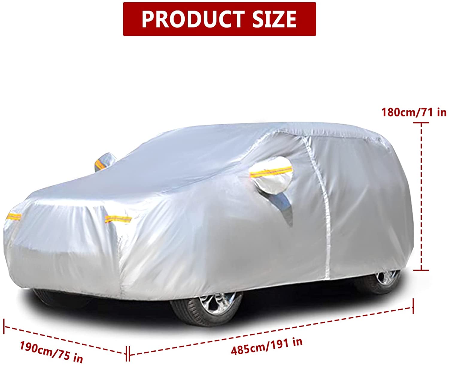 NEVERLAND Car Cover Waterproof All Weather Protection with Zipper Cotton Outdoor Full Cover Rain Sun UV Proof for Automobiles Universal Fit for SUV