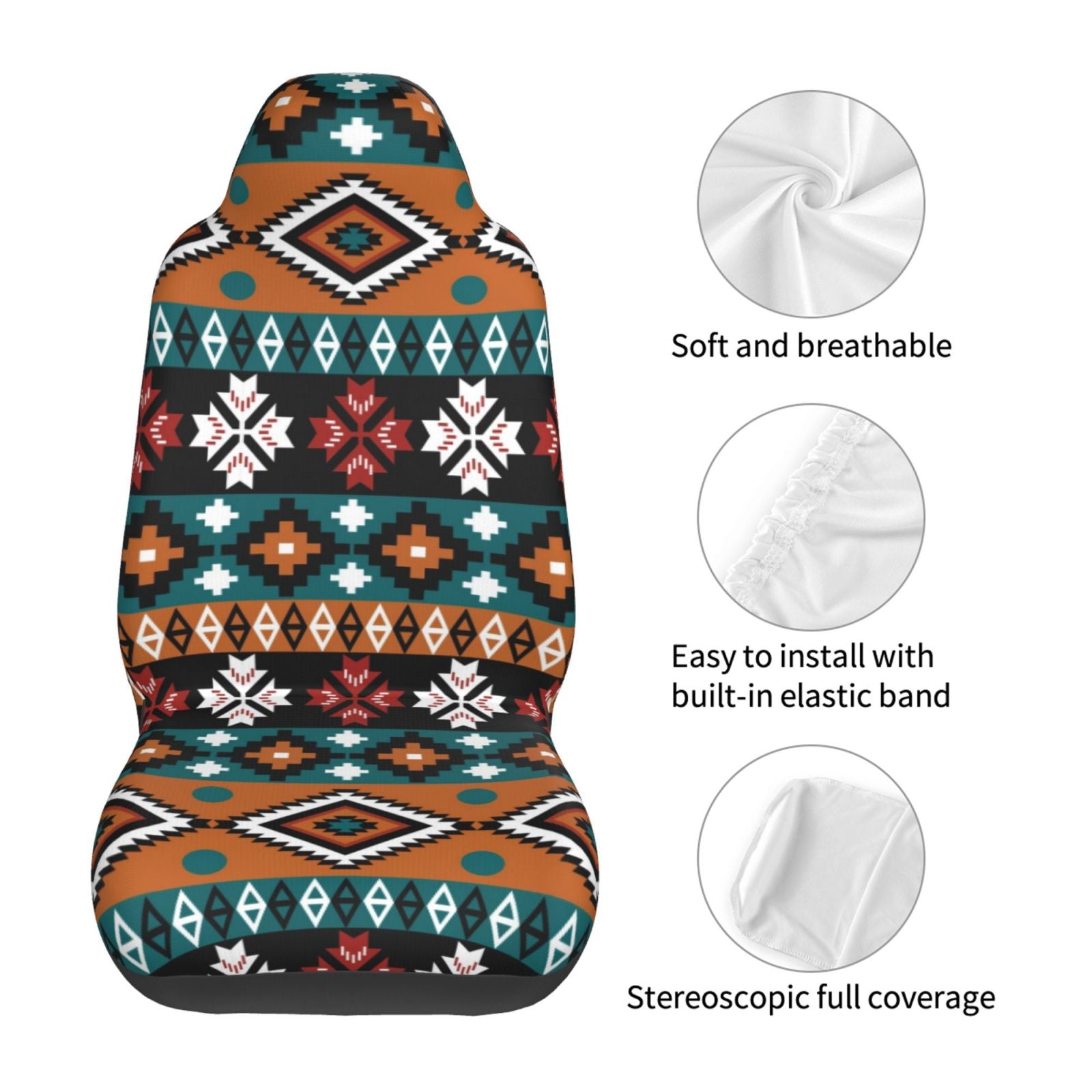 TEQUAN Front Seat Covers， Bohemian Ethnic Tribal Style Pattern 2 Piece Car Seat Cover Fit Most Car SUV Truck Van