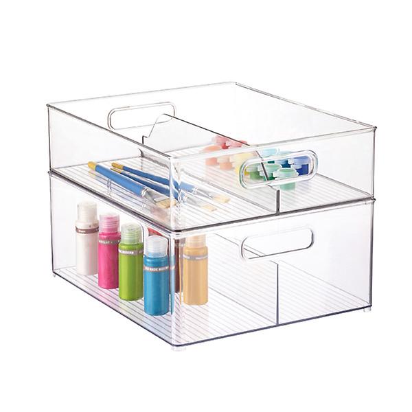 iDesign Linus Clear Divided Stackable Bins with Handles