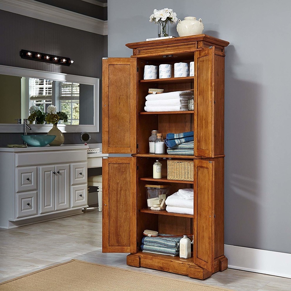 Classic Pantry Storage Cabinet  Solid Wood Frame With Diamond Carving Details   Traditional   Accent Chests And Cabinets   by Decor Love  Houzz