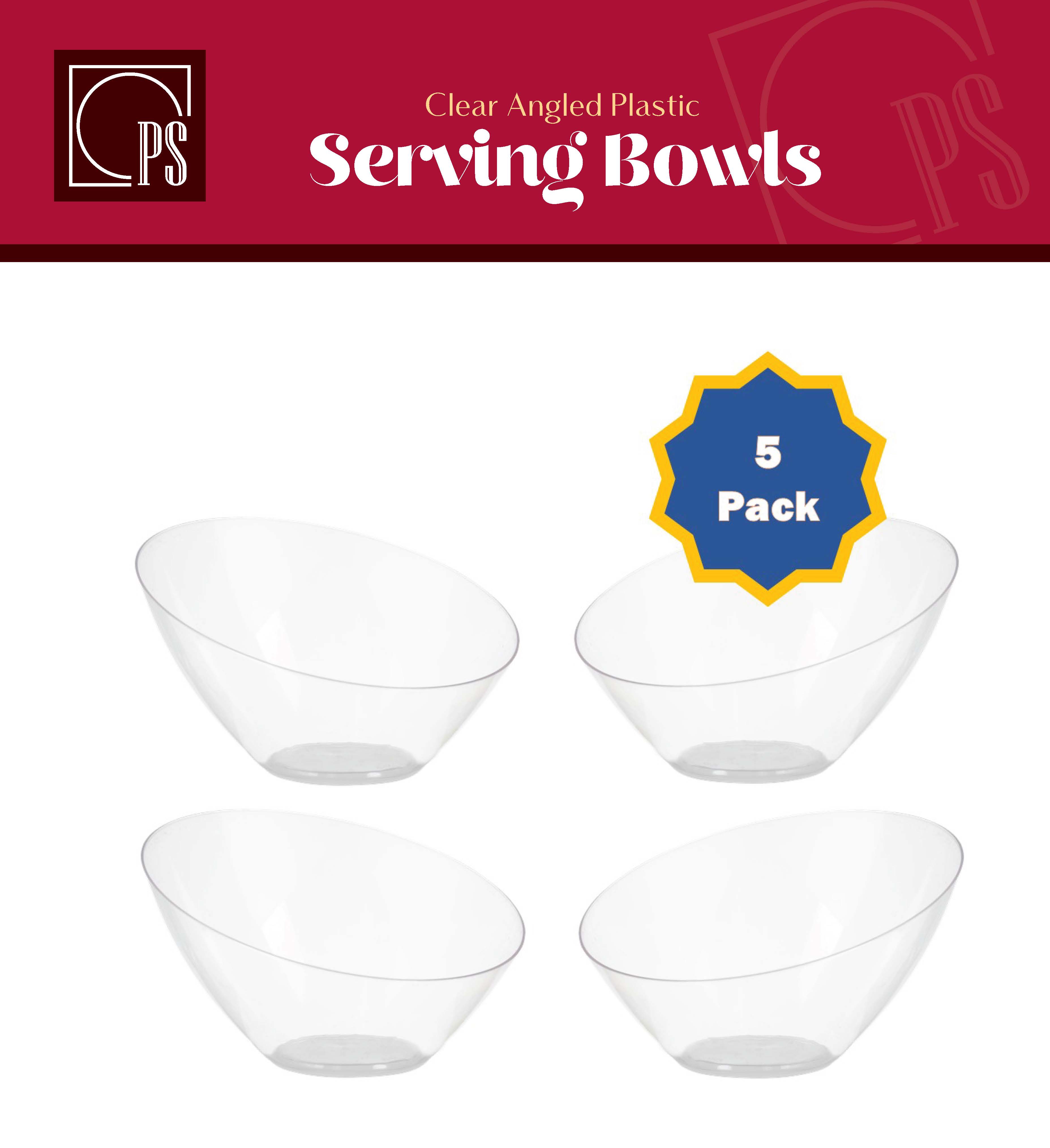 Clear Small Candy Bowl for Weddings， Buffet， Offices， Disposable Hard Plastic Small Angled Bowls for Party's， Salads， Snacks and Fruit Bowl 5 Pack - Posh Setting