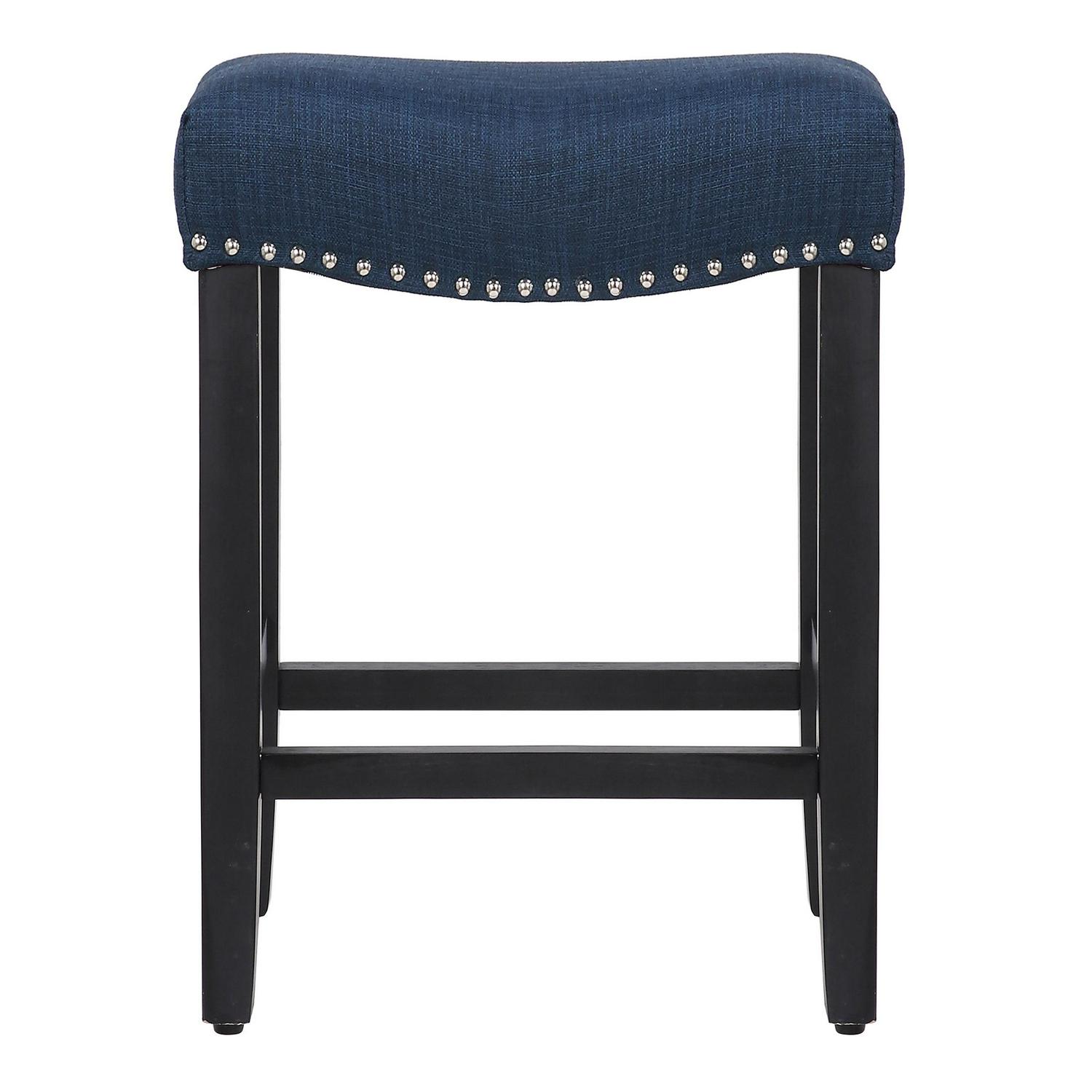 Westin Outdoor Yazan 24 Upholstered Bar Stool with Nail Head Trim (Set of 2)， Black/Navy Blue