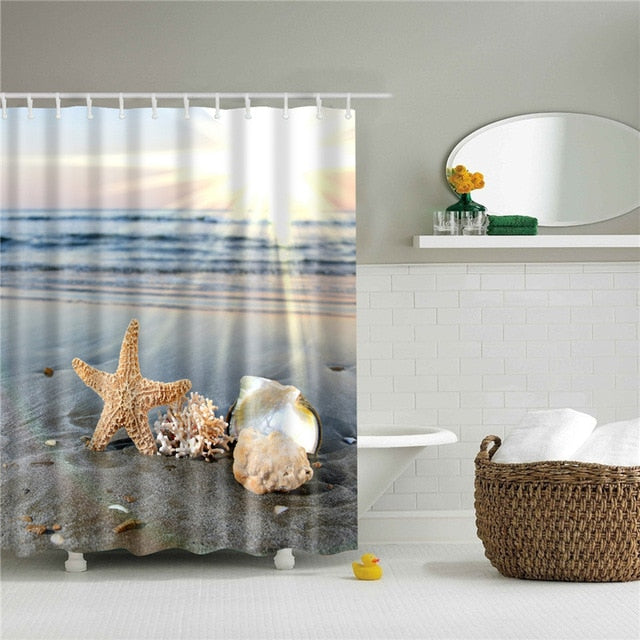 Seaside Scenery  3d Printed Shower Curtains Set Polyester  Fabric Waterproof  High Quality Bath Curtain Bathroom Screen Curtain