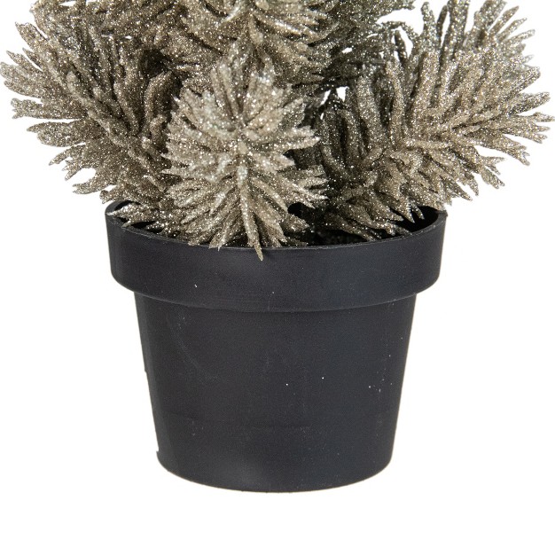 Northlight 8 5 Potted Champagne Metallic Glitter Artificial Pine Christmas Tree Unlit