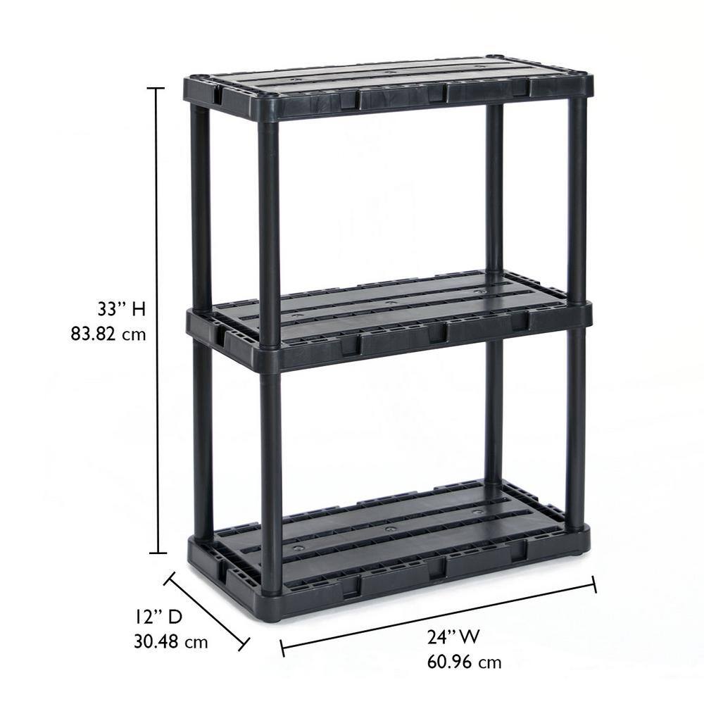 GRACIOUS LIVING 12 in. x 24 in. x 33 in. 3-Shelf Knect-A-Shelf Solid Light Duty Storage Unit in Black (2-Pack) 2 x 91082-1C