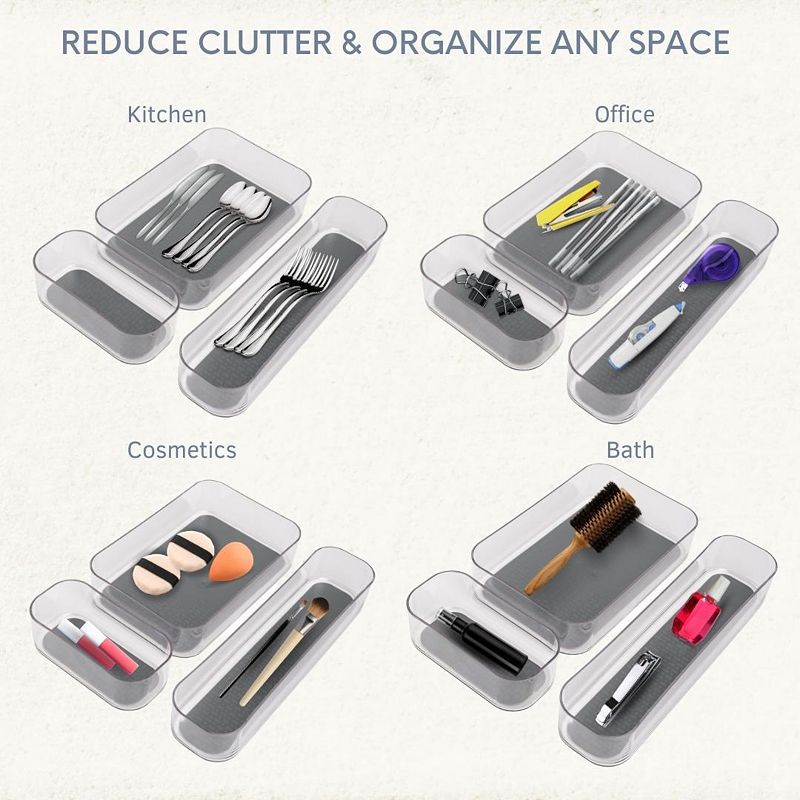 Acrylic Drawer Organizer with Non-Slip Lining - 3 Piece Set