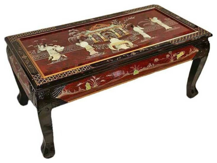 Ball And Claw Lacquer Mother of Pearl Inlaid Dragon Coffee Table  French Red   Asian   Coffee Tables   by Oriental Furnishings  Houzz