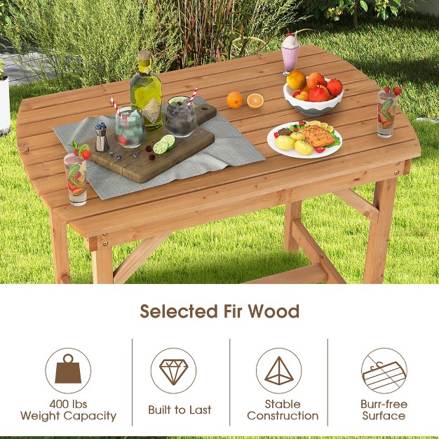 Costway Patio Outdoor Fir Wood Dining Table 1 5 x27 x27 Umbrella Hole Backyard Garden Natural