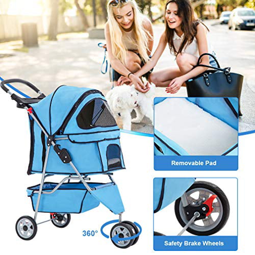 Bestpet Pet Stroller for Medium and Small Dogs， Foldable， 3 Wheels， Waterproof， Blue