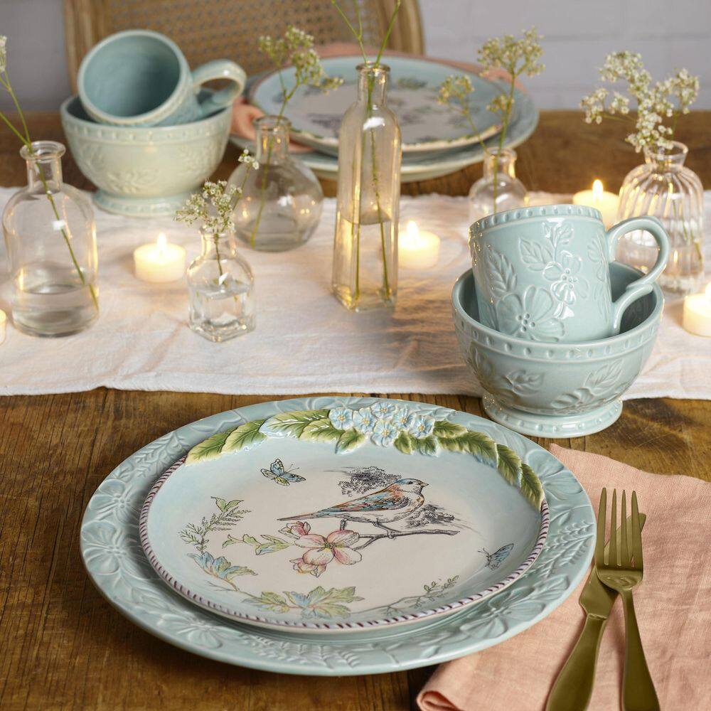 FITZ and FLOYD 16-Piece English Garden Bird Stoneware Dinnerware Set (Service For 4) 5290724