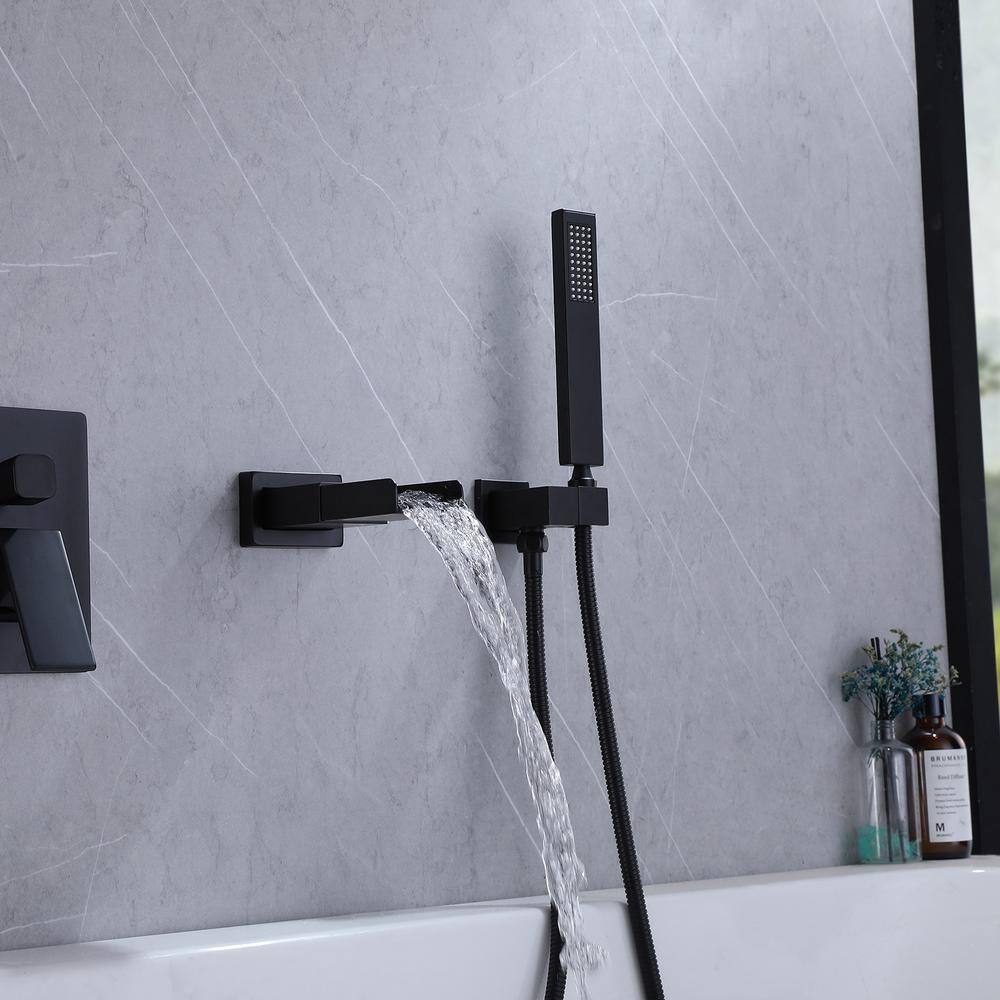 BWE Waterfall Single-Handle 2 Sprayer Wall Mount Bathtub Shower Faucet in Matte Black A-93010-B