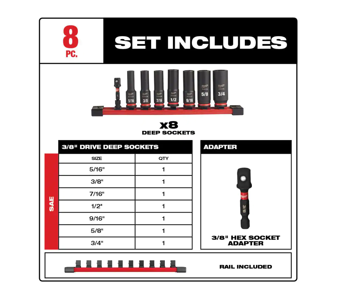 Milwaukee 2962-22-49-66-7024 M18 FUEL GEN-2 18V Lithium-Ion Mid Torque Brushless Cordless 3/8 in. Impact Wrench Kit with Socket Set (8-Piece)