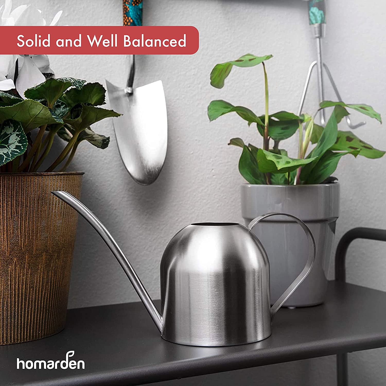 Homarden 30oz Metal Indoor Outdoor Plant Watering Can for House Plants (Stainless Steel)