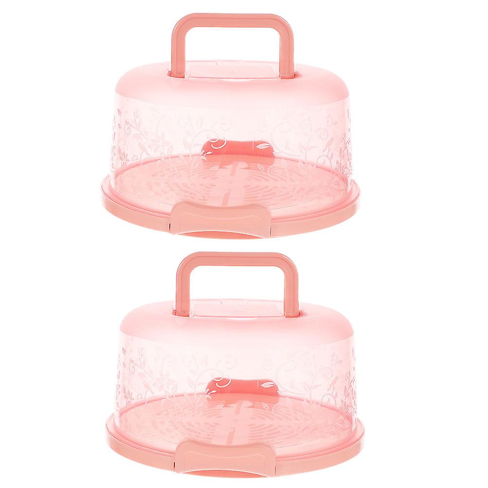 2pcs Buckle Round Cake Carrier With Handle Portable Cake Box Handy Cupcake Holder Tray