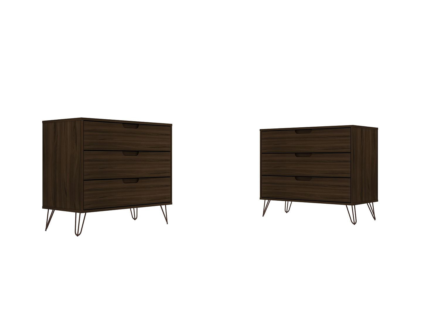 Manhattan Comfort Rockefeller 3-Drawer Brown Dresser (Set of 2)