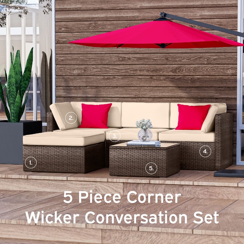 Nestl 5 Piece Outdoor Wicker Patio Furniture Set   Patio Furniture Set with Sectional Patio Seating