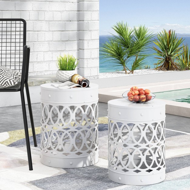 2pk Mellie Outdoor Round Iron Side Tables White Christopher Knight Home