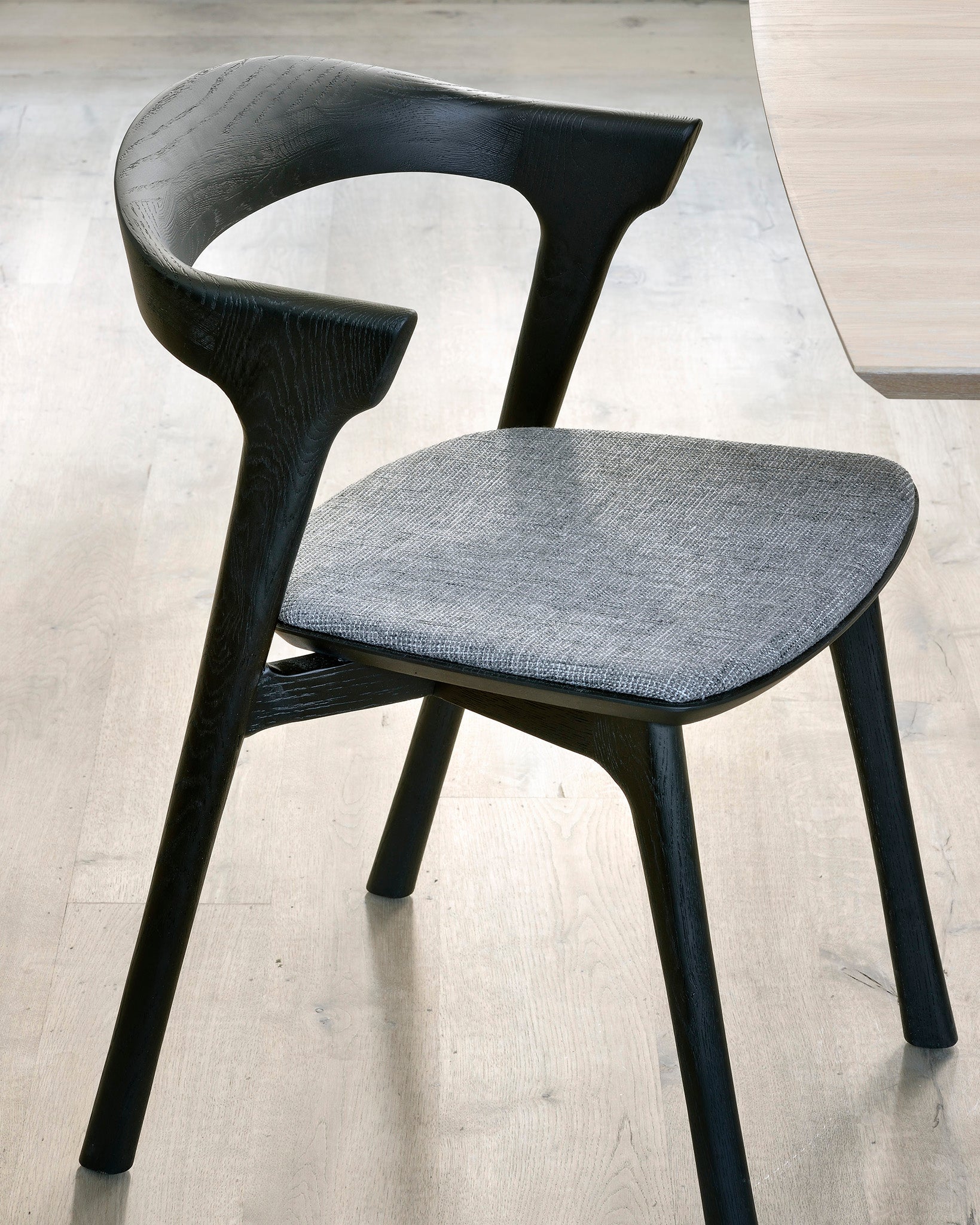 Oak Bok Black Dining Chair - Grey Upholstery - Varnished