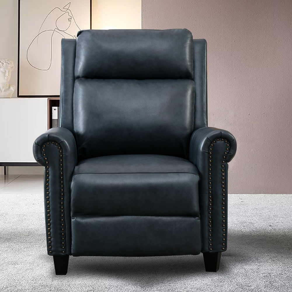 33.5 inch Wide Genuine Leather Manual Recliner  Perfect for Small Spaces  Comfortable and Stable  Easy Assembly