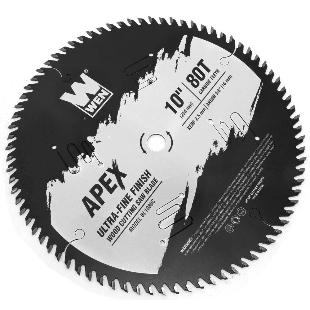 WEN Apex 10 in. 80-Tooth Carbide-Tipped Ultra-Fine-Finish Industrial-Grade Woodworking Saw Blade with Cool-Cut Coating BL1080C