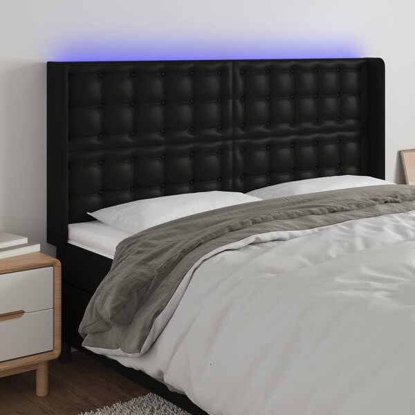 vidaXL LED Headboard Bed Headboard Bedroom Upholstered Headboard Faux Leather - - 37963309