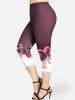 Cold Shoulder Chiffon Overlay Tee and High Waist Heart Floral Print Capri Leggings Plus Size Summer Outfit