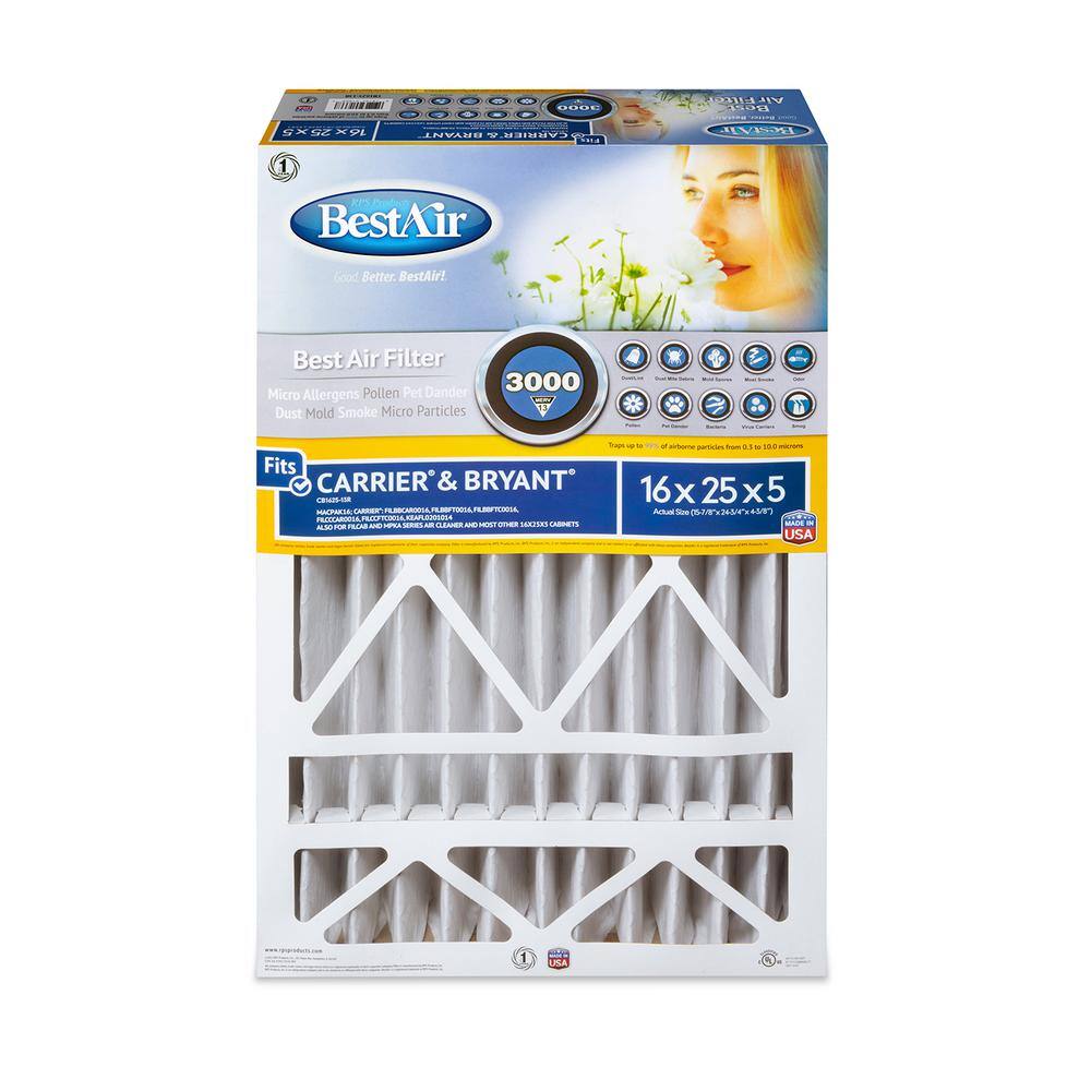 BestAir 16 in. W x 25 in. H x 5 in. D Air Cleaner Filter FPR 10 with Carrier and Bryant CB1625-13R