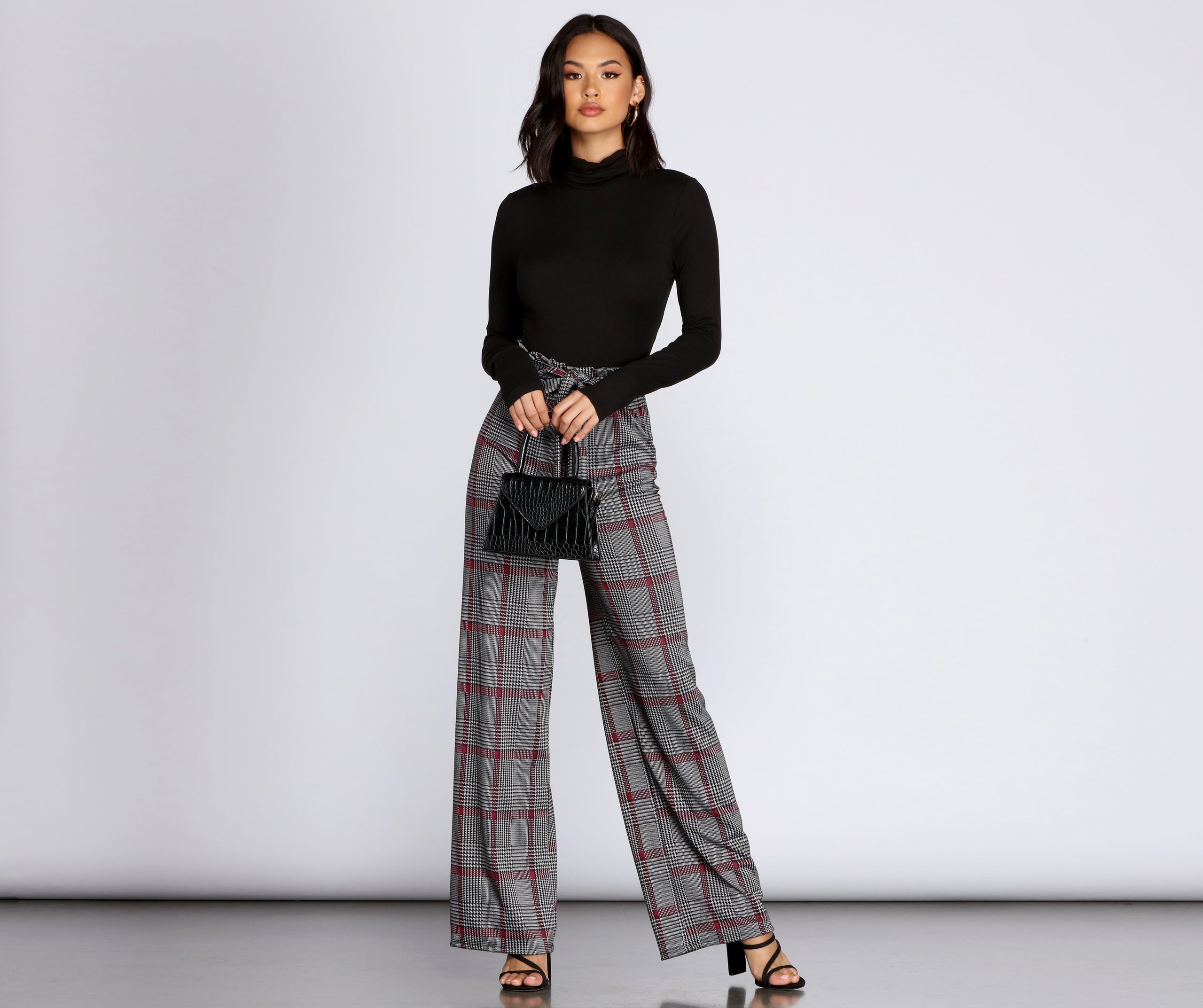 Paper Bag High Waist Plaid Trousers