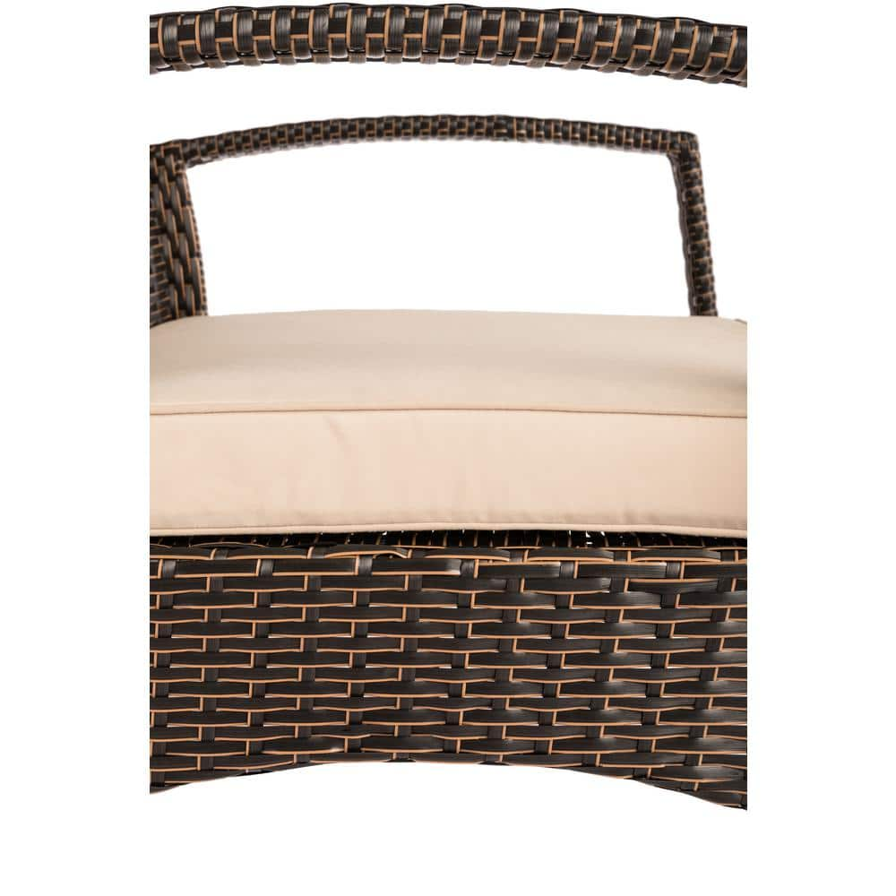 BALKENE HOME Bondi Mocha Stationary Wicker Outdoor Lounge Chair with Taupe Cushion 62776