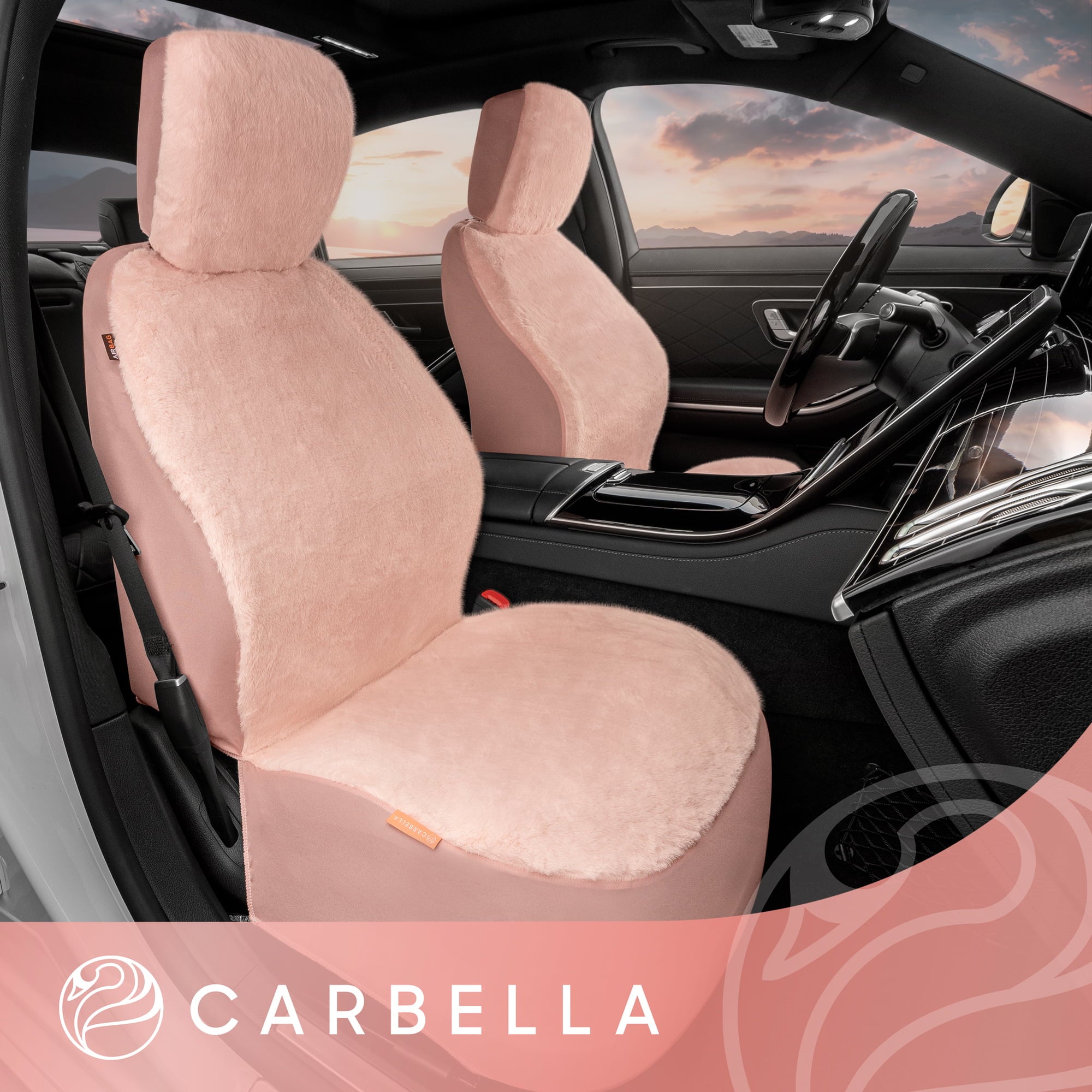 Carbella Pink Faux Fur Front Seat Covers for Cars Trucks SUV，Soft Faux Sheepskin Car Seat Covers for Front Seats