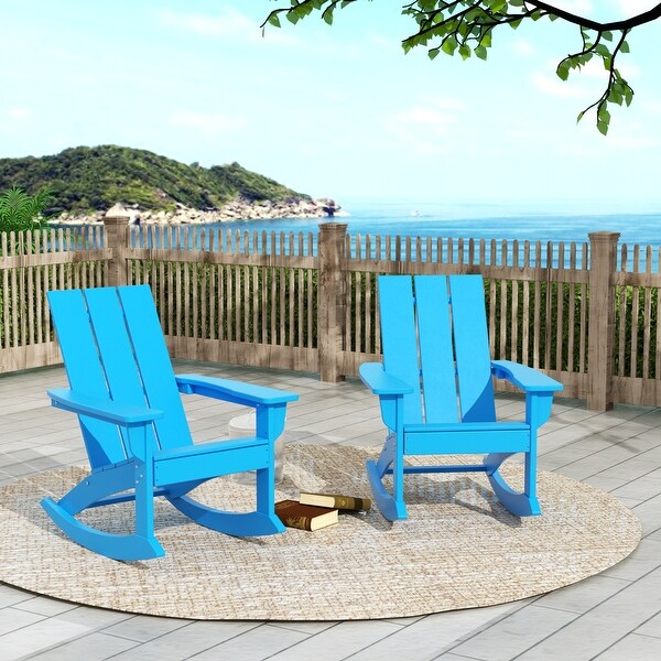 Polytrends Shoreside Modern EcoFriendly All Weather Poly Adirondack Rocking Chairs (Set of 2)