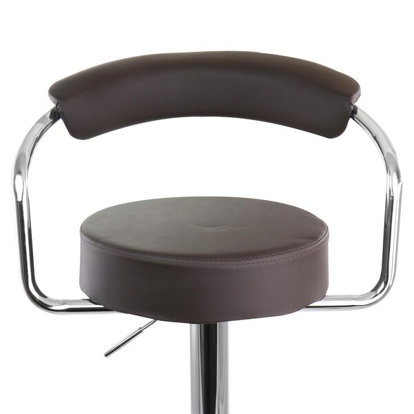 Elama 2 Piece Faux Leather Retro Adjustable Bar Stool in Brown with Chrome Handles and Base